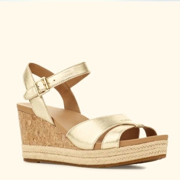 NEW UGG Cloverdale Gold Cork Jute Wedge Sandals SZ 10